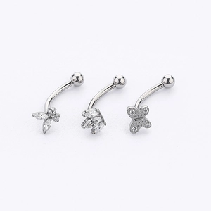 G23 titanium butterfly and flower eyebrow piercing studs with shiny zircon stones