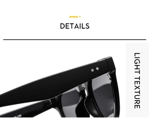 Detailed close-up of glossy black sunglasses hinges and lightweight frame texture