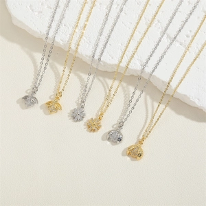 Exquisite bee daisy and ladybug zircon pendant necklaces in gold and silver finish