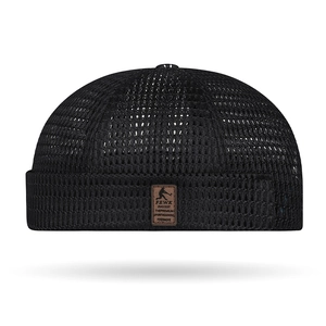 Summer breathable black mesh Miki hat with brown leather label for men and women