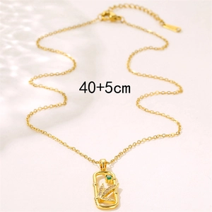 Gold leaf pendant necklace with zircon crystals and 40+5cm adjustable chain length