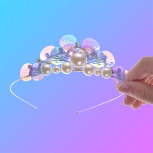 Sparkling mermaid crown headband with colorful shells and white pearls for ocean parties