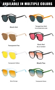 Detailed grid of oversized pilot sunglasses showing eight various frame and lens colors