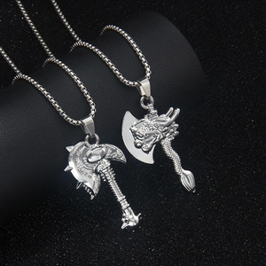 Nordic Viking rune axe and dragon axe pendants in polished stainless steel for men