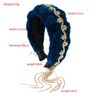 Handcrafted velvet headband with rhinestone fringe and chain tassels for elegant parties