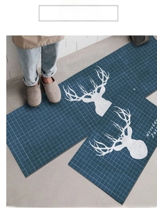 Detailed view of Nordic style kitchen mats with deer head pattern and non-slip texture