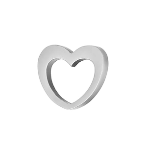 Polished hollow heart-shaped stainless steel charm pendant with smooth metallic finish