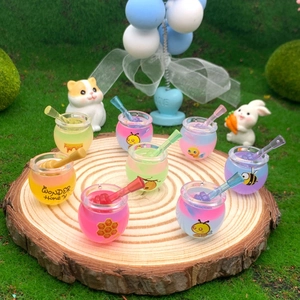 Luminous resin honey jar miniatures with mixing sticks in assorted pastel colors