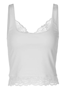 Haut court en dentelle blanche sans manches pour femme au style chic minimaliste