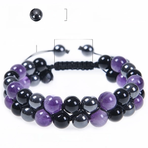 8mm Natur-Amethyst und Hämatit Perlenarmband mit verstellbarer doppellagiger Kordel