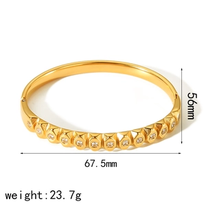 18k gold plated stainless steel zircon bangle with precise 56mm and 67.5mm dimensions