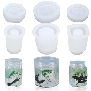 Silicone Mold For Resin Casting Storage Jar DIY Craft Bottle With Lid Cylinder Hexagon Rectangle Shapes Handcrafted