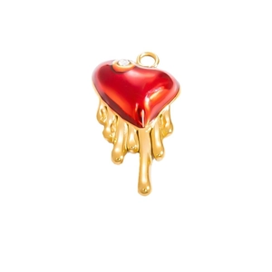 18k gold plated heart necklace pendant with red enamel, lava gold texture and zircon