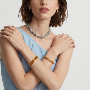 Polished stainless steel OT buckle jewelry set with multi-layer necklace and gold bracelets