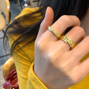 18K gold plated zircon stackable rings with woven and leaf patterns for women