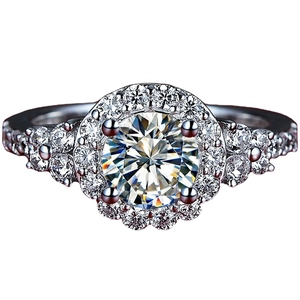 Luxury 2 carat halo Moissanite ring with round brilliant cut center and pavé silver band