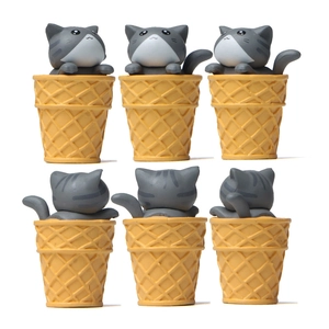 Miniature cat in waffle cone figurines for desk decor and succulent micro landscapes