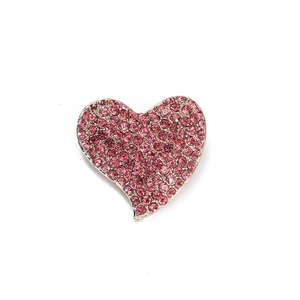 Sparkling heart-shaped brooch with pink rhinestones and gold alloy metal base