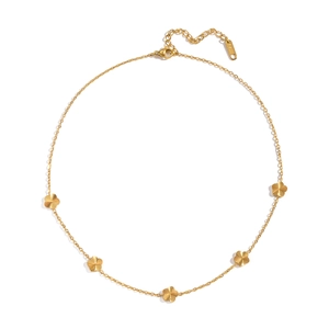 Minimalist stainless steel flower necklace with 18K gold plating and five floral charms