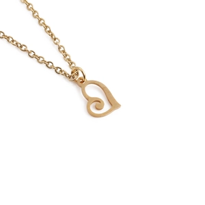 Elegant gold titanium steel necklace featuring a hollow heart pendant with swirl patterns