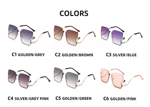 Multi-color display of square oversized sunglasses with gradient lenses and metal temples