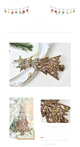 Detailed view of champagne gold glittery hollow star and tree ornaments for Christmas decor