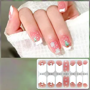 Detail of CS-420 Christmas nail stickers with pink snowman and snowflake patterns