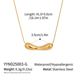 Detail showing 18K gold plated bean pendant dimensions, weight and waterproof features