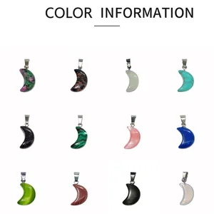 Multiple colors of natural crystal agate crescent moon pendants with silver metal bails
