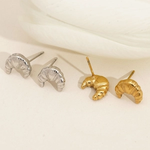 Boucles d'oreilles croissant dorées et argentées en acier inoxydable minimaliste