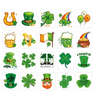 Detail view of 20 St. Patrick's Day shamrock tattoo stickers with 5.5x6cm dimensions