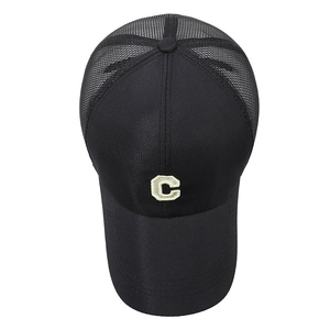Men's black mesh baseball cap featuring breathable back and 3D white letter C embroidery