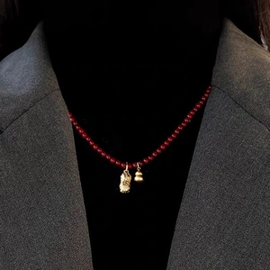 18k gold plated peanut pendant necklace with red beads for elegant vintage style