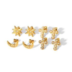 French court style 18K gold stainless steel earring set with pearls and star moon charms