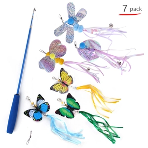 Jeu de 7 jouets interactifs pour chats avec canne télescopique et insectes à plumes