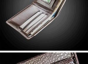 Macro view of dark brown litchi grain leather texture and interior card slots