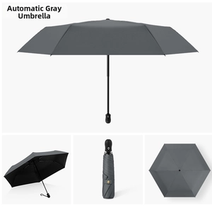 Detail view of dark grey automatic folding umbrella with black UV-protective coating