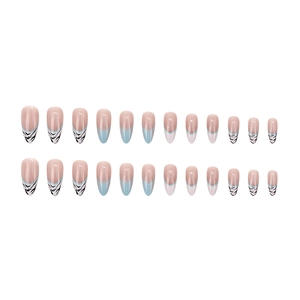 French gradient leopard and zebra print press-on nails in long almond shape 24pcs set