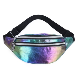 Holographic laser fanny pack for outdoor cycling with adjustable strap and dual zippers