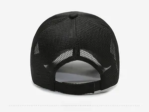 Detailed back view of black quick-dry mesh baseball cap with adjustable strap