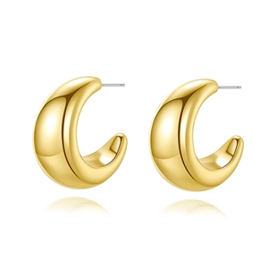 Polished gold stainless steel C-shape hoop earrings with minimalist crescent moon design
