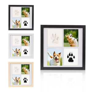 Wooden four-grid DIY pet paw print memorial frame set for photos and clay impressions
