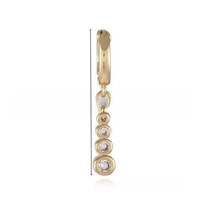 Detail of 18k gold plated long earring with 4 clear zircons, length 2.9cm, weight 1.3g