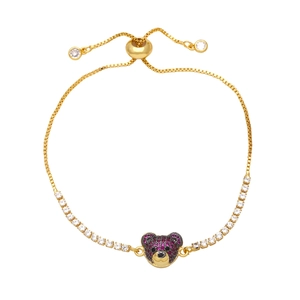 Bracelet ours doré avec zircons rubis et chaîne coulissante réglable pour femme