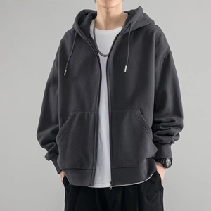 Sweat à capuche zippé gris foncé pour homme avec poches avant et coupe décontractée