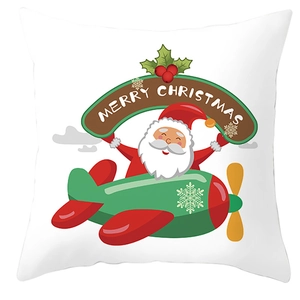 Square white Christmas pillowcase with cute Santa Claus print and Merry Christmas text