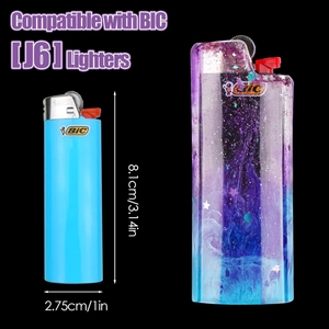 DIY resin case for BIC J6 lighters featuring glitter finish and 8.1cm x 2.75cm dimensions