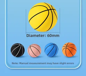 Detailed view of 60mm mini elastic stress balls with basketball texture in five colors