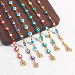 Colorful Evil Eye adjustable stainless steel bracelet with vibrant enamel charms for women