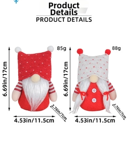 Detailed dimensions of handmade Christmas gnome plushies with knitted hats and white beards
